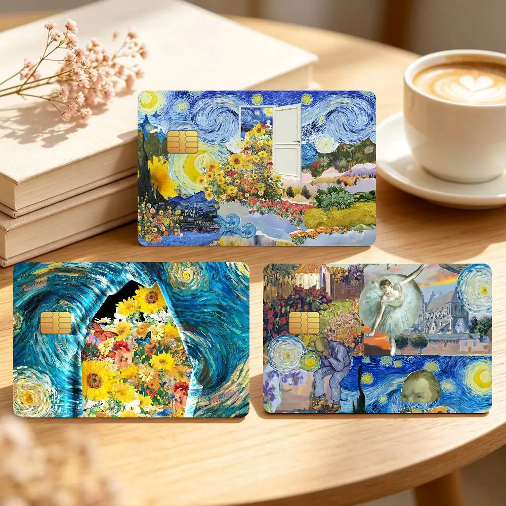Flower Art V-Van Gogh Classic Credit Card Sticker Waterproof Anti-Scratch 4PCS Bank Debit Traffic Cover Decoration