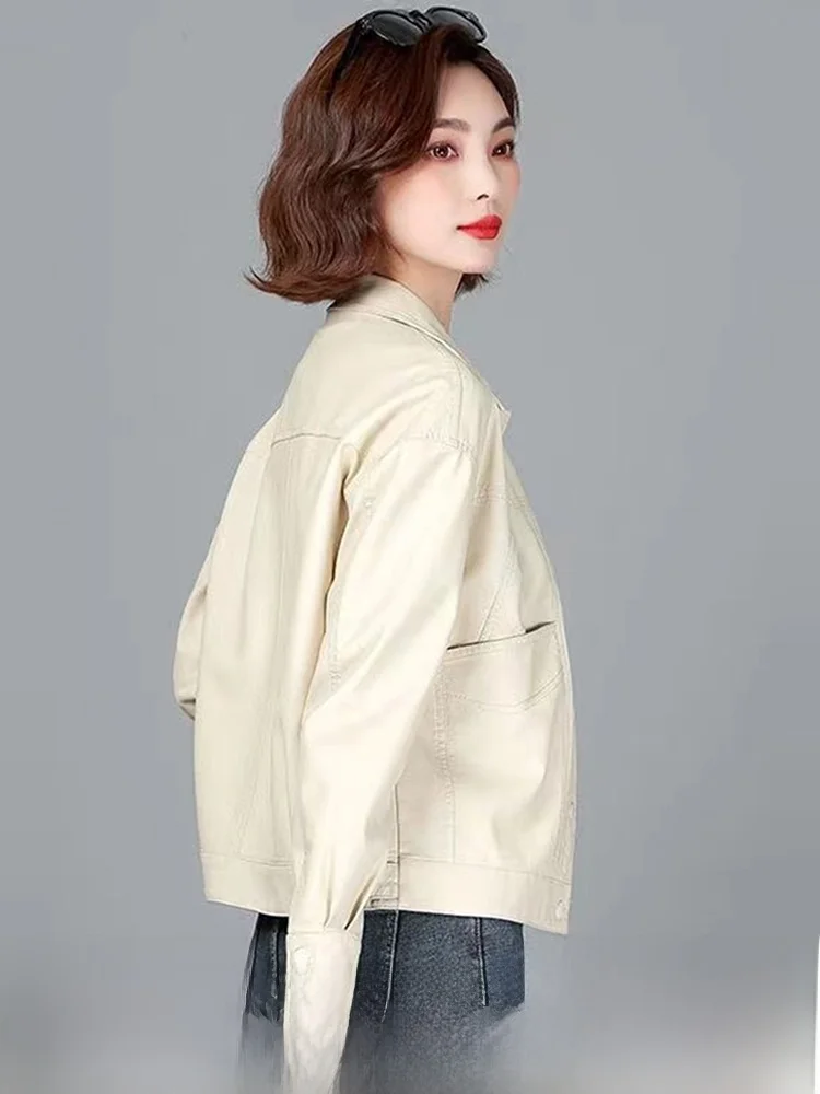 

Новая женская кожаная куртка-косуха из натуральной овчины, приталенная, черная, в корейском стиле, весна 2025