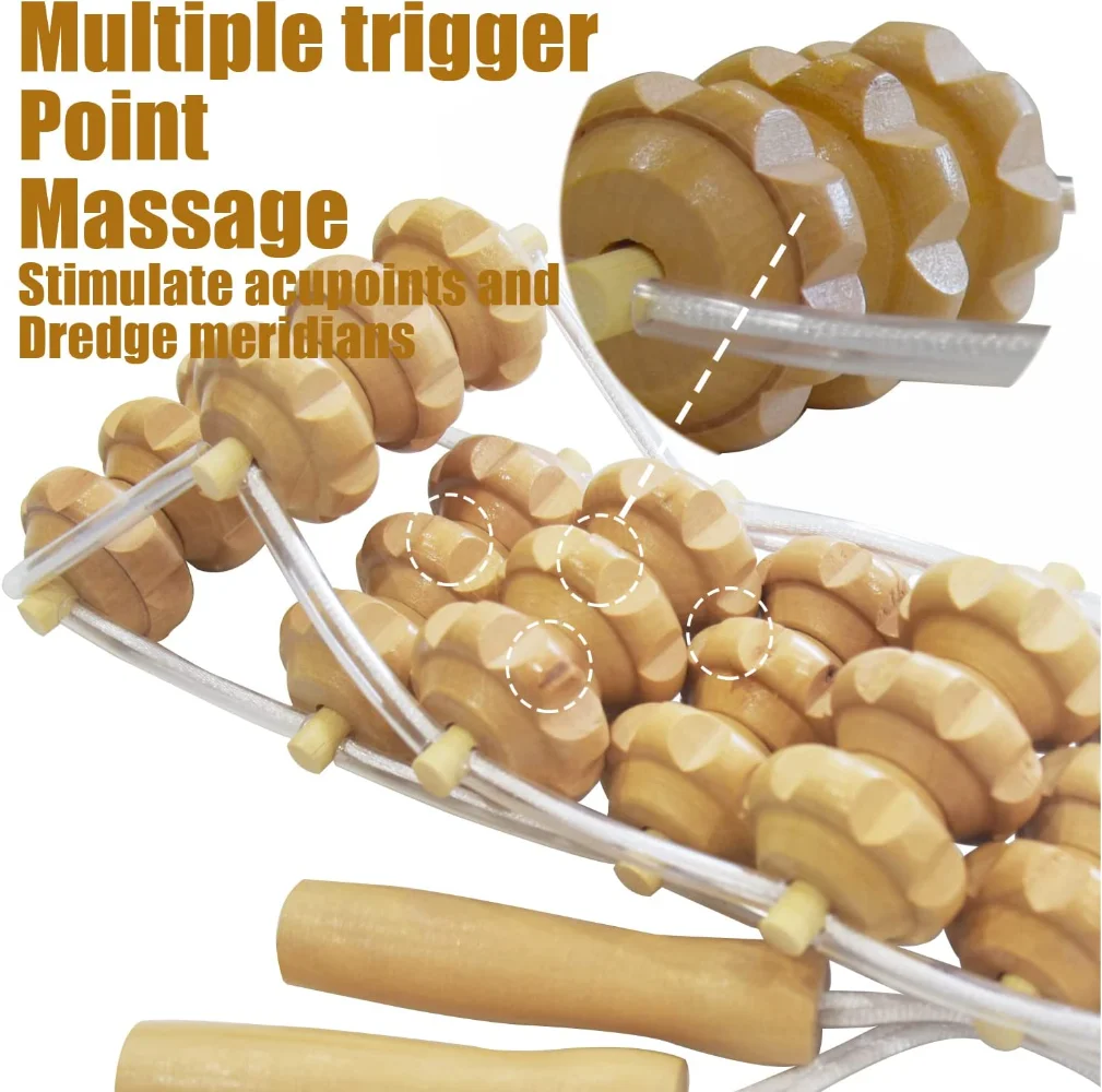 Wood Back Massage Roller Rope, Wood Therapy Cellulite Massage Tools, Self Massage Tools for Neck Leg Back Pain Relief