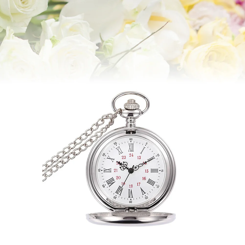 Montre de poche rétro, grande taille, Quartz lisse, chaîne argentée, à la mode, Style Vintage, léger, Durable, verre métallique