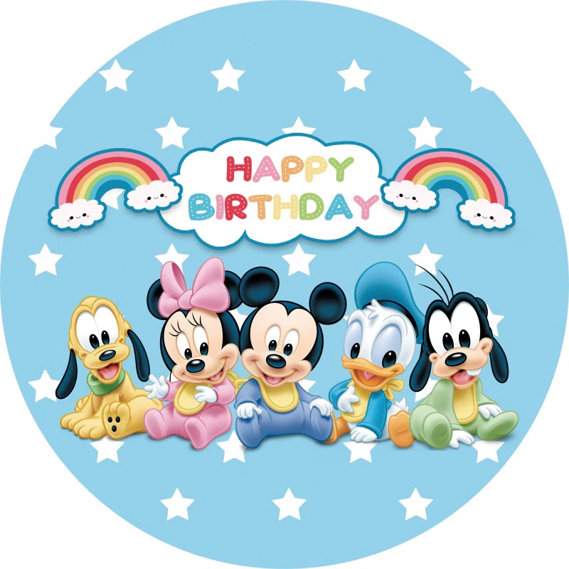 Baby Mickey Mouse Birthday Decoration Round Photo Backdrop Backgrounds For Photographs Blue Shower Boy Party Props Photozone