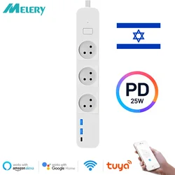 Melery WIFI Tuya App spina israeliana Smart Power Strip Type-C Powers Board telecomando funziona con Google Home Alexa USB Charging