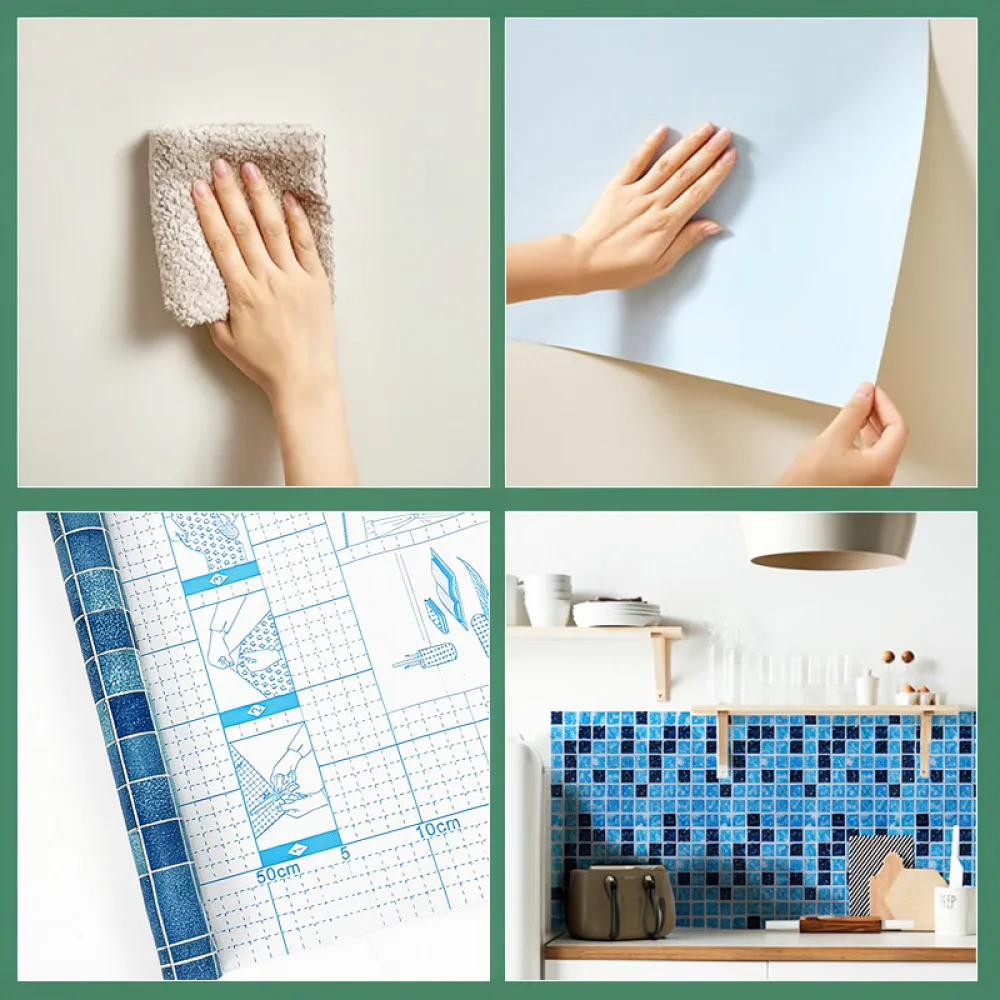 Decorative PVC Mosaic Wall Sticker Waterproof Removable Wallpaper For Kitchen Cabinet Bathroom Wall Covering Renovating