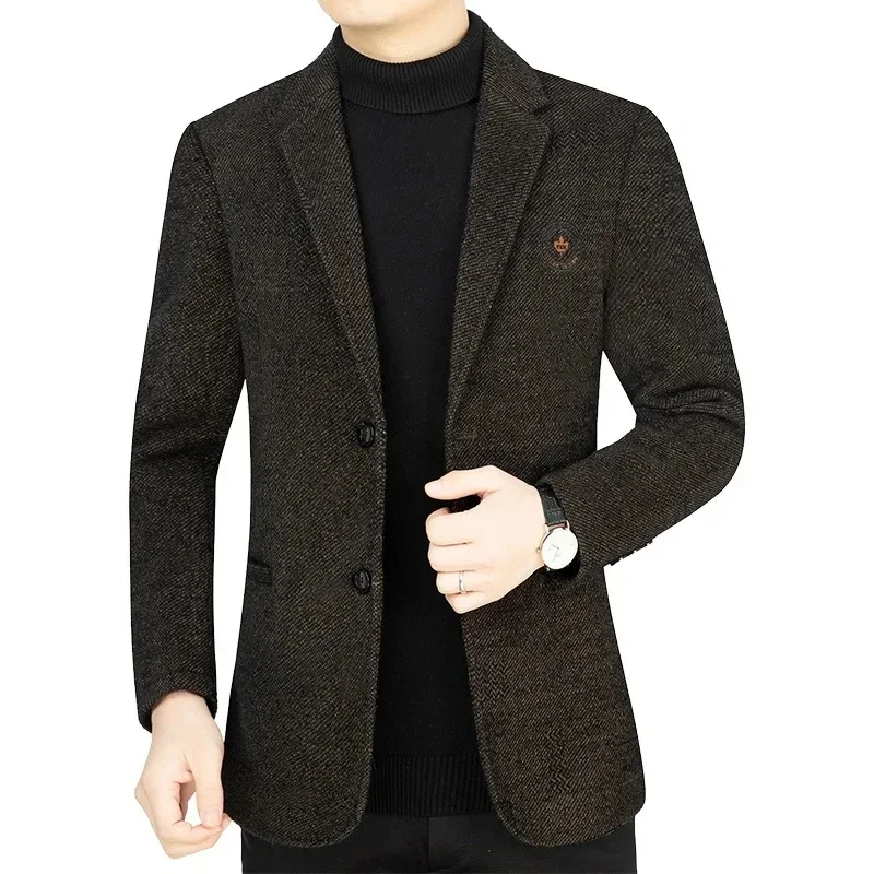 2024 New Winter Men\'s Suit Jacket High Quality Single Button Cashmere Warm Coat Male Business Casual Woolen Jacket Men Clothing