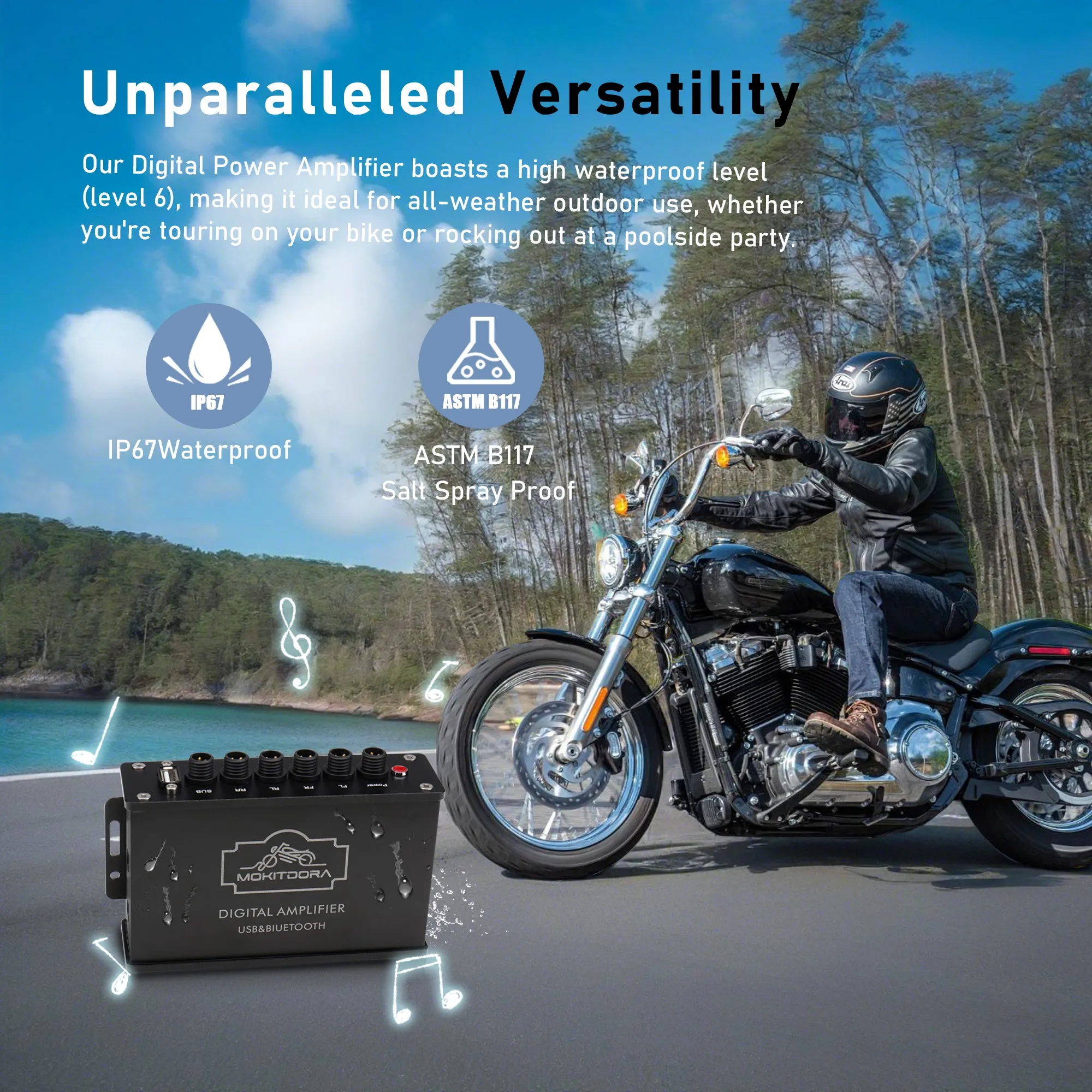 Motorcycle 1000W 4-Channel Stereo Power Amplifier Bluetooth Portable Subwoofer for Harley ATV UTV RZR Boat Car view 4