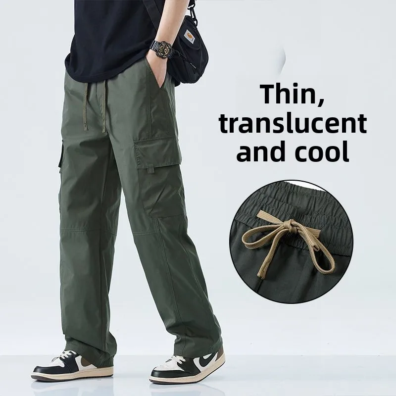 Ropa informal japonesa, pantalones Cargo holgados finos de secado rápido, ropa para hombre, pantalones informales Harajuku para exteriores, pantalones holgados coreanos a la moda