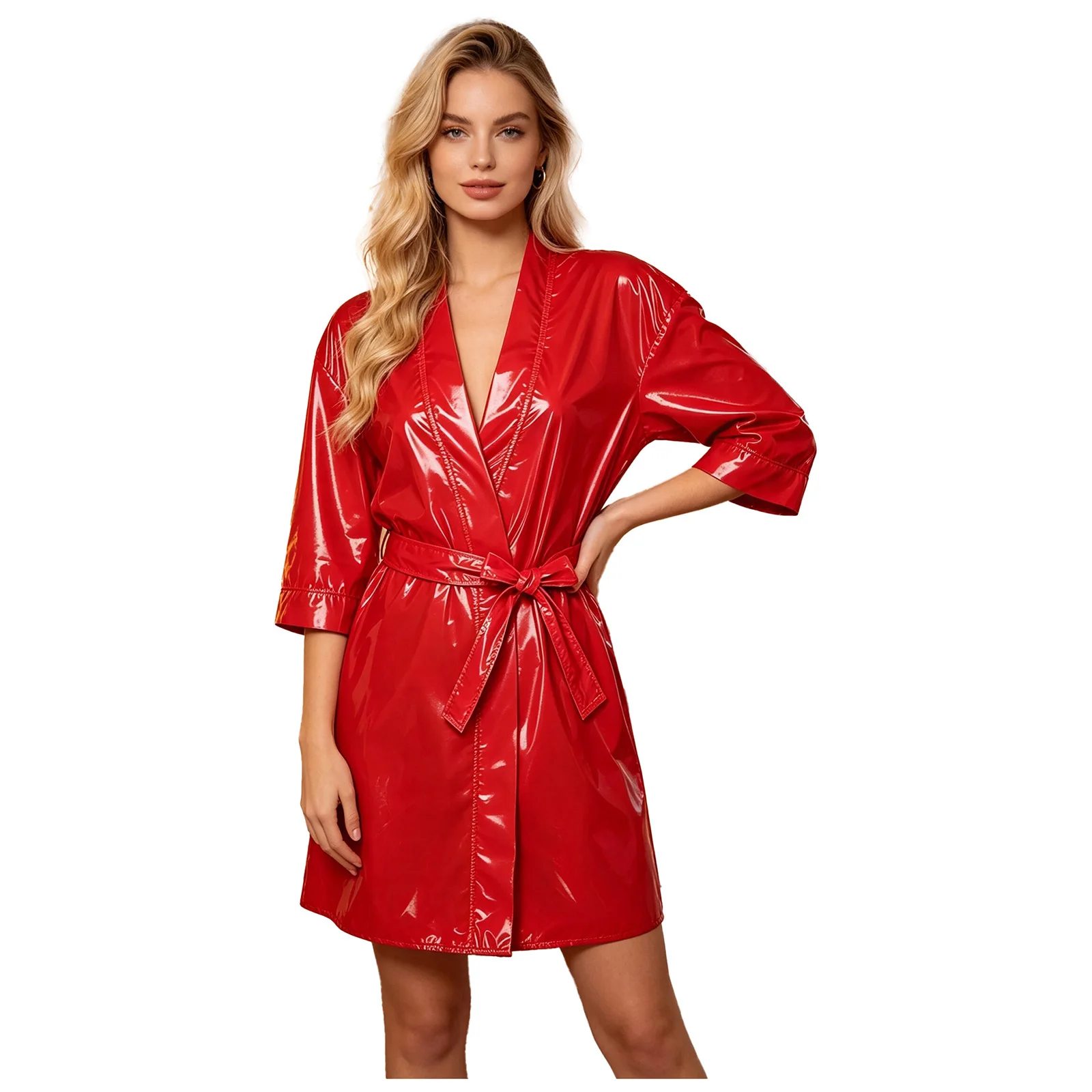 Women Short Sleeve Glossy Waterproof Nightdress Night-robe Sleepwear Bathrobe Swimwear Cover-ups for Beach Pool Water Party