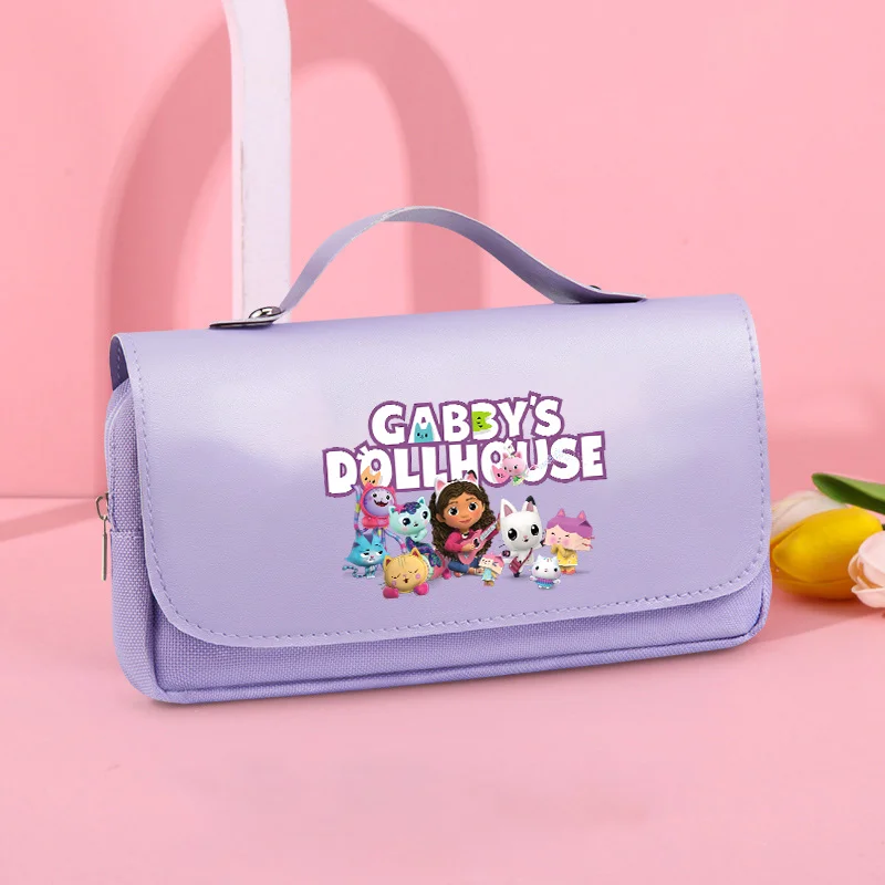 Gabby Dollhouse Pencil Case Creative Double Layer Large Capacity Handy Pencil Bags Cute Cartoon Anime Girls Stationery Box Gift