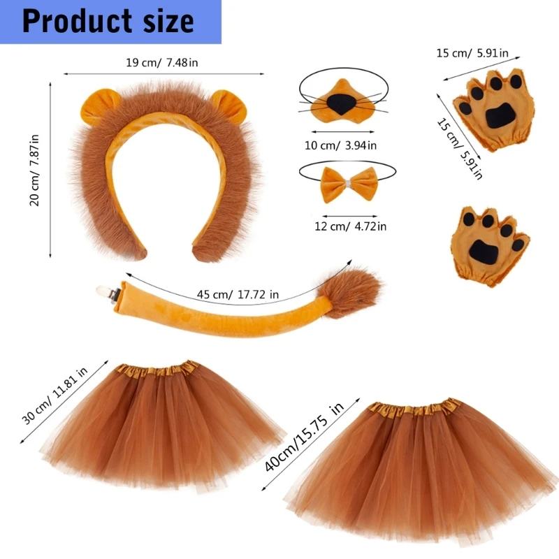 95AB Bambini Bella Leone Set Cosplay Orecchie Leone Fascia Coda Zampe Leone Guanti Bowtie Gonna Tutù Halloween Costume in