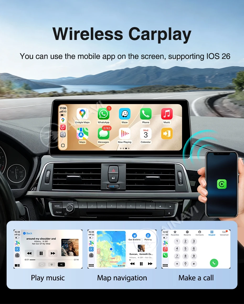 AINAVI Wireless CarPlay Android Auto für BMW 1 2 3 4 Serie F20 F21 F22 F23 F30 F31 F32 F33 F34 F35 F36 NBT 12,3 Zoll Multimedia-Player Infotainment Autoradio Auto-Audio Auto-Display Bluetooth – Detail 6