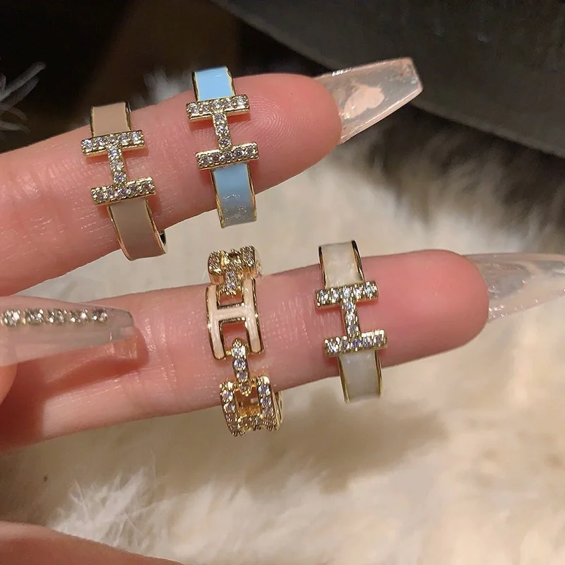 

Adjustable H Alphabet Ring for Women Light Luxury Open Band Micro Pave CZ Zirconia Unique Design Gift for Girlfriend