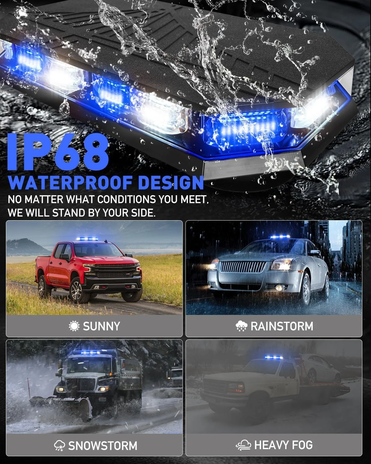 Rooftop Emergency Strobe Light Bar 102 LED Blue White Mini Beacon Safety Flashing Warning 12-24V Magnetic Base - view 3