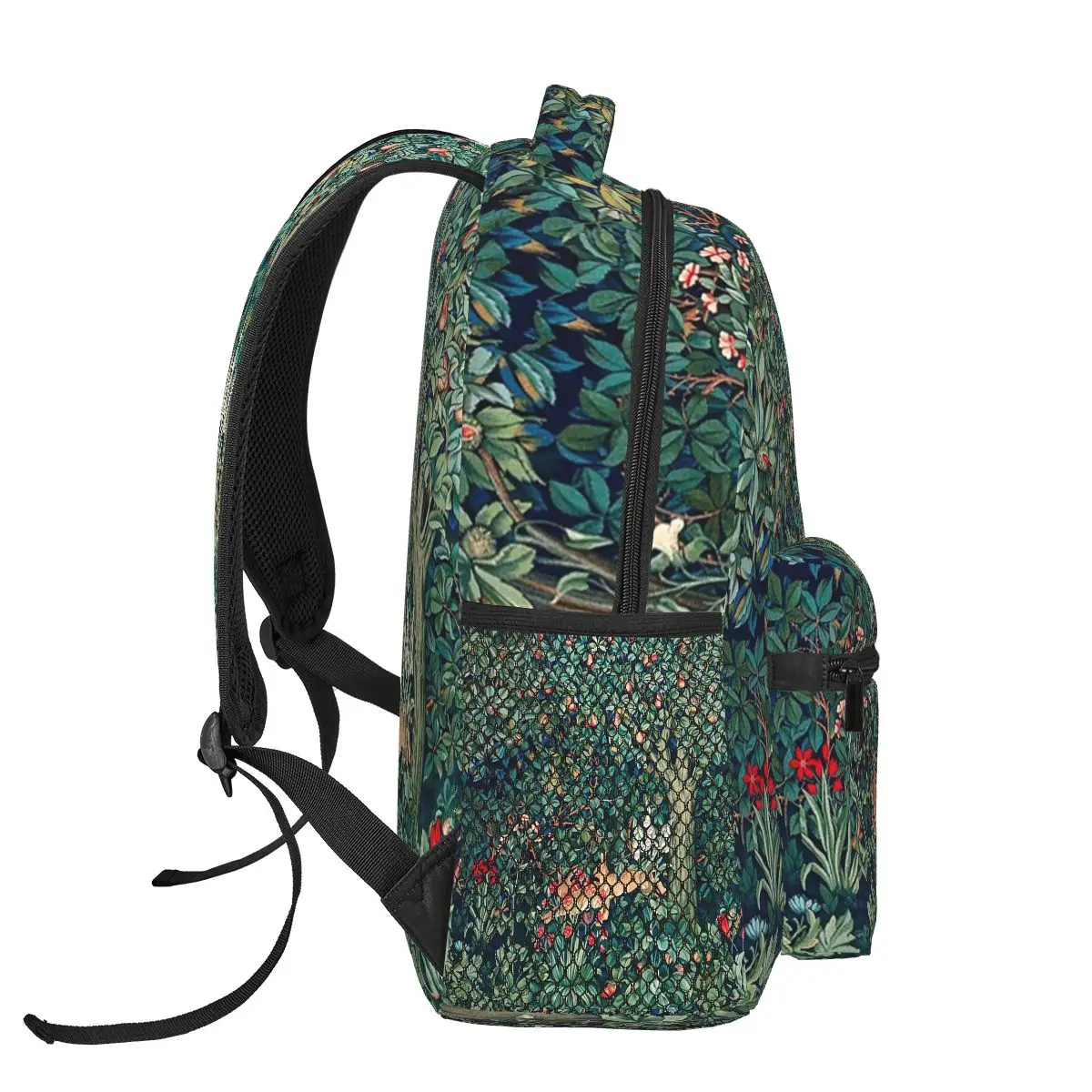 GREENERY, FOREST ANIMALS Hares Blue Green Red Floral Tapestry Backpacks Boys Girls Bookbag School Bags Kid Rucksack Shoulder Bag