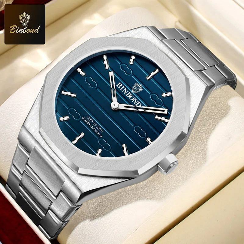 

BINBOND мужские часы легкие элитные брендовые водонепроницаемые светящиеся мужские часы из нержавеющей стали для бизнеса и отдыха модные кварцевые часы