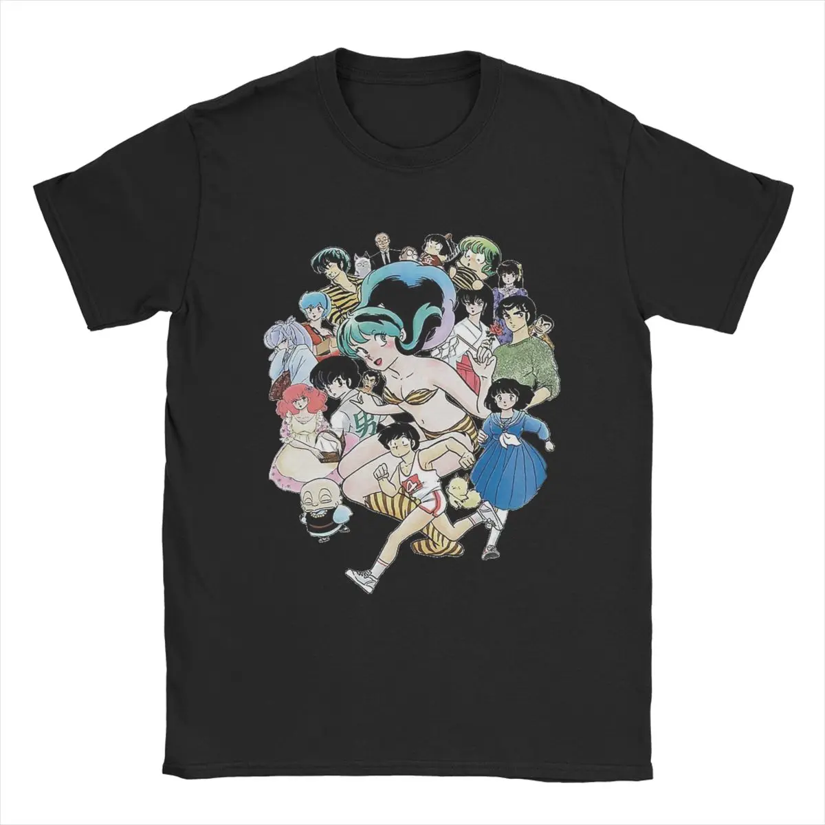 Urusei Yatsura And Friends Lum Men's T Shirt Anime Leisure Tee Shirt Short Sleeve Crew Neck T-Shirts 100% Cotton Gift Clothing