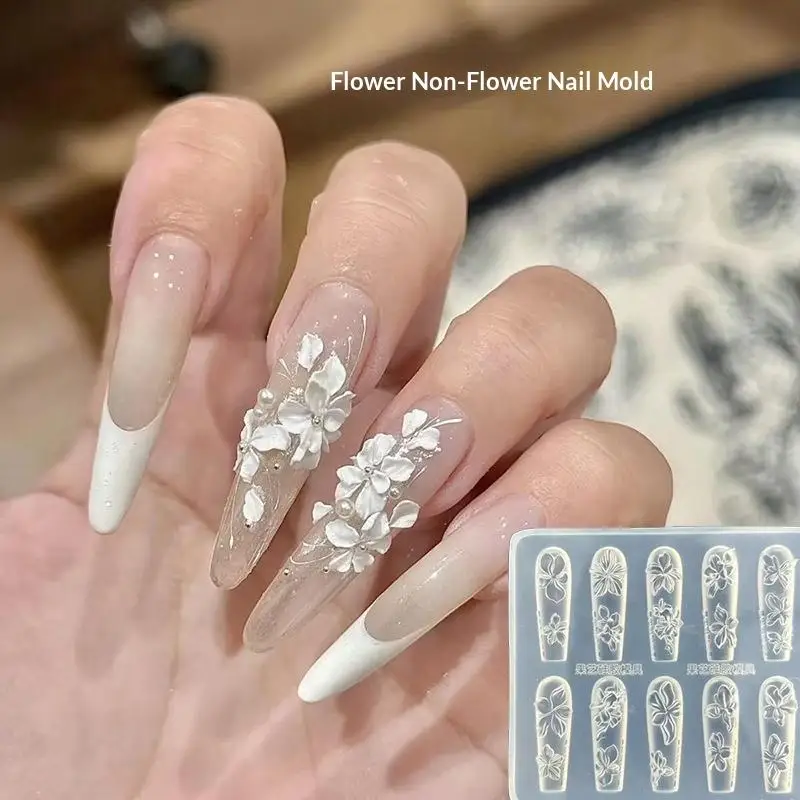 Flower Nail Art Mold Silicone Five-Petaled Flowers Pattern Nail Art Decorations Stereoscopic Nail Polish Filling Mold Relief