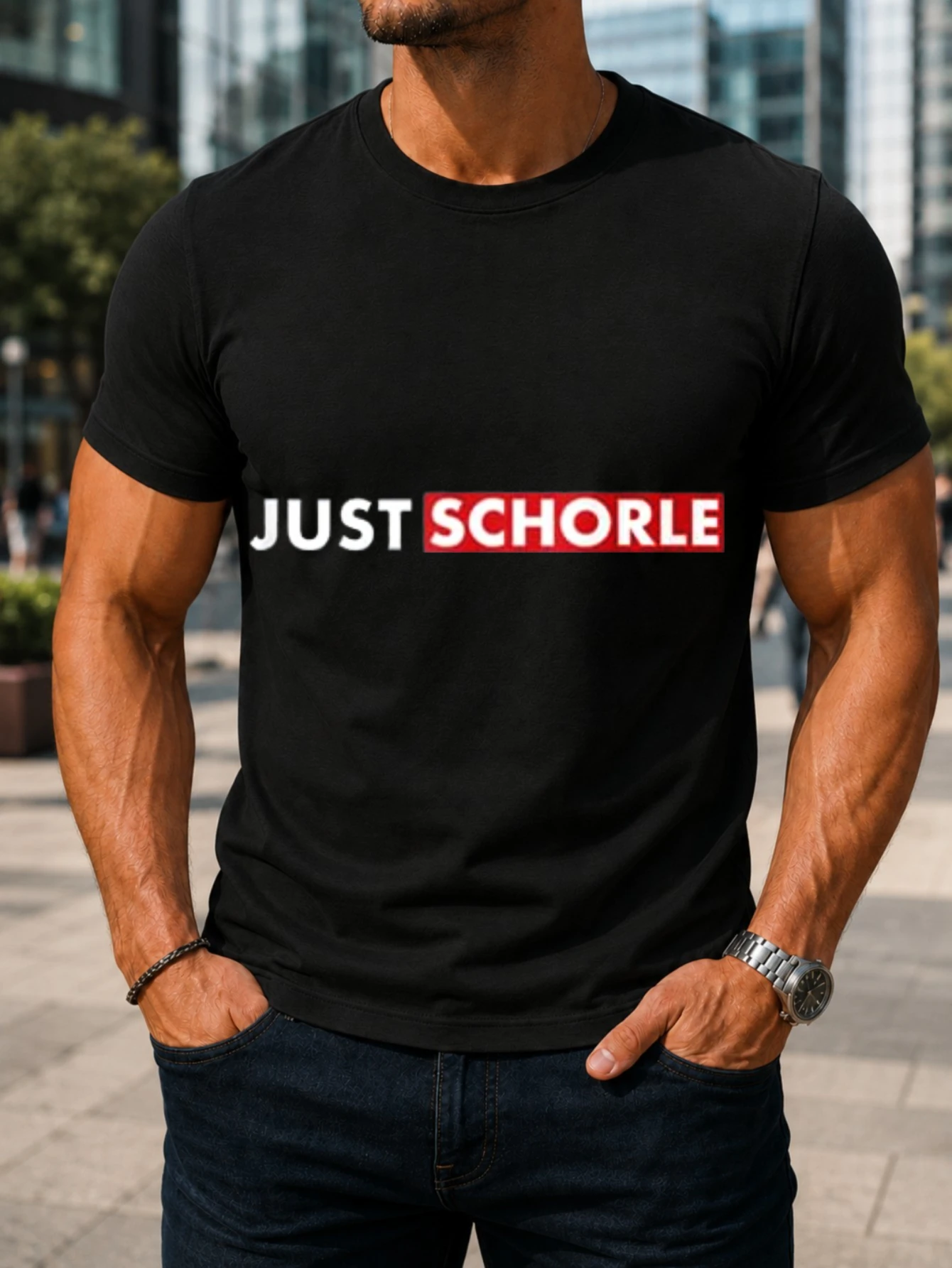 Футболка унисекс Just Schorle Minimal Clean Script с акцентом на красном вине и спритзе, в простом немецком стиле с юмором, для любителей напитков.