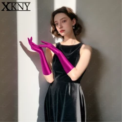 XCKNY satin oil glossy connected finger gloves sexy high elasticity gloves shiny role-playing dress gloves