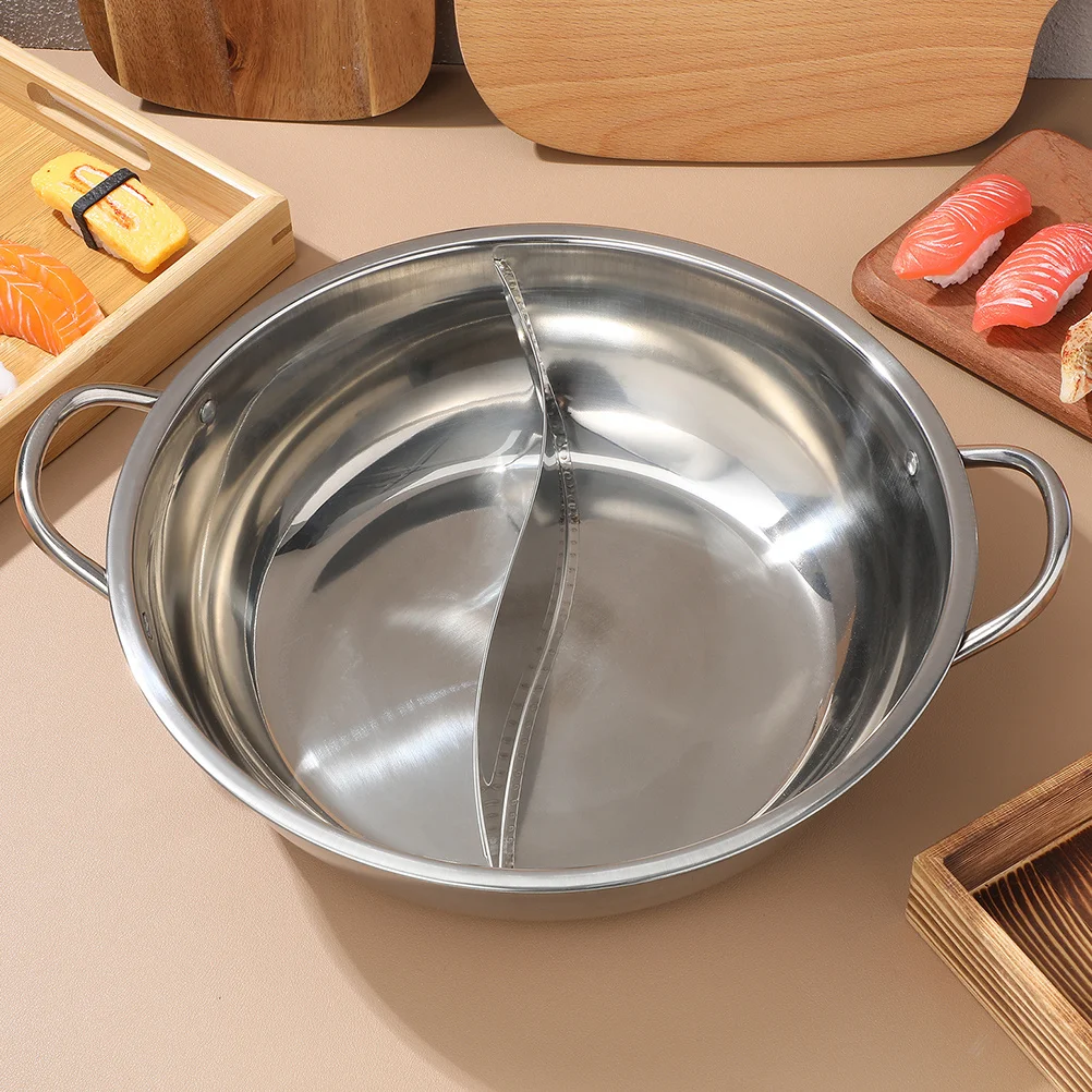 

34Cm Stainless Steel Hot Pot Dual Section Yuanyang Pot For Gas Induction Stove Compact Space Saving Soup Pasta Stew