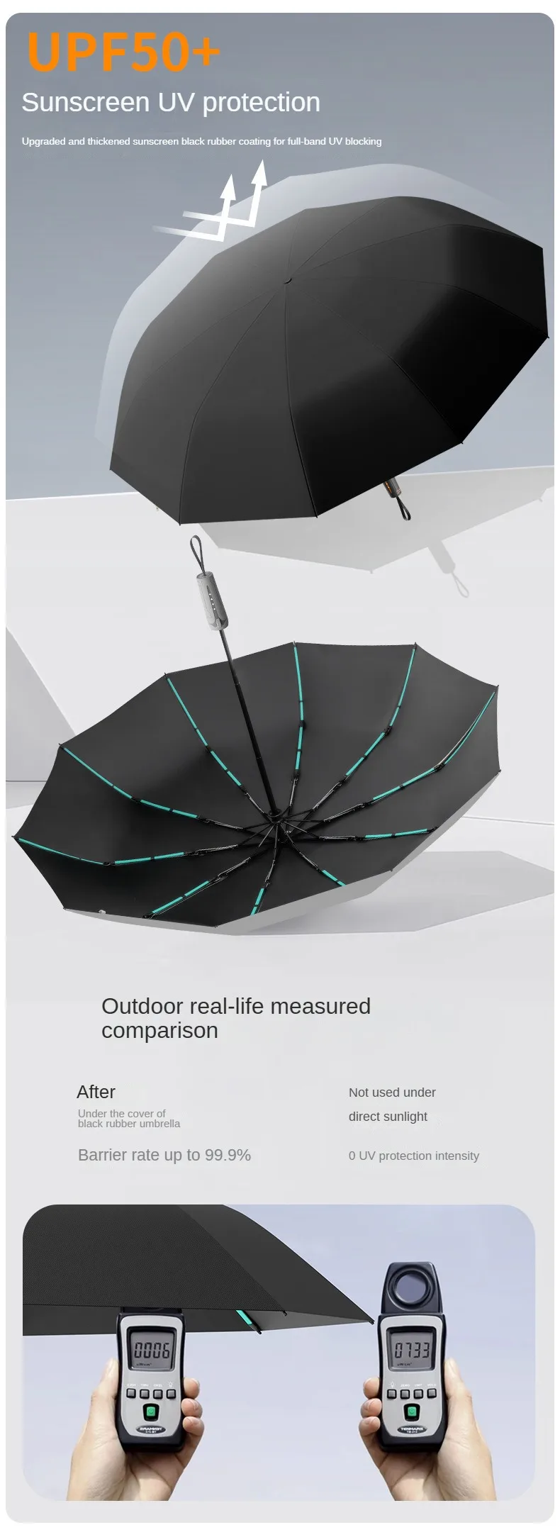 Mechanischer Regenschirm mit Griff, Regenschirm mit verbreiterter Tragegurt, Automatik-Regenschirm, Groß, Robust, Windbeständig, Minimalistischer Herren-Regenschirm – Detail 6