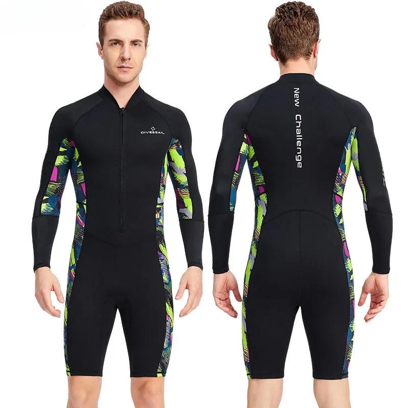 New 1.5mm Long Sleeved Diving Suit Men's Jumpsuit Shorts Warm Swimwear Outdoor Snorkeling Beach Surfing Swimsuit Sun Protection