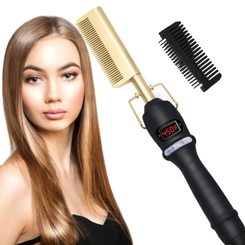 

Hair Straightening Comb Ceramic Straightening Brush 3 Adjustable Temperatures Electric Hair Straightening Comb Curling Iron