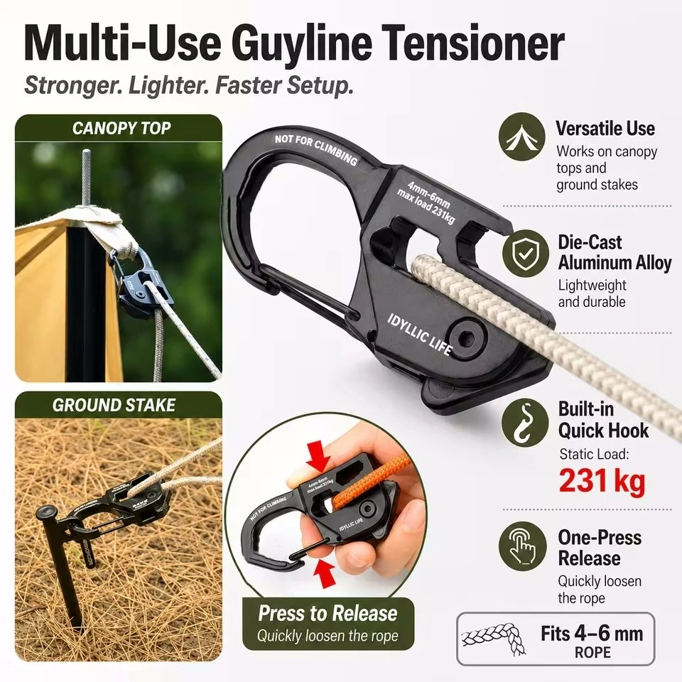 New Rope Tightening Tool&Tensioner Portable Windproof Cord Adjust Buckle for Camping Tent Build,Tarp Tie Downs&Canopy Securing