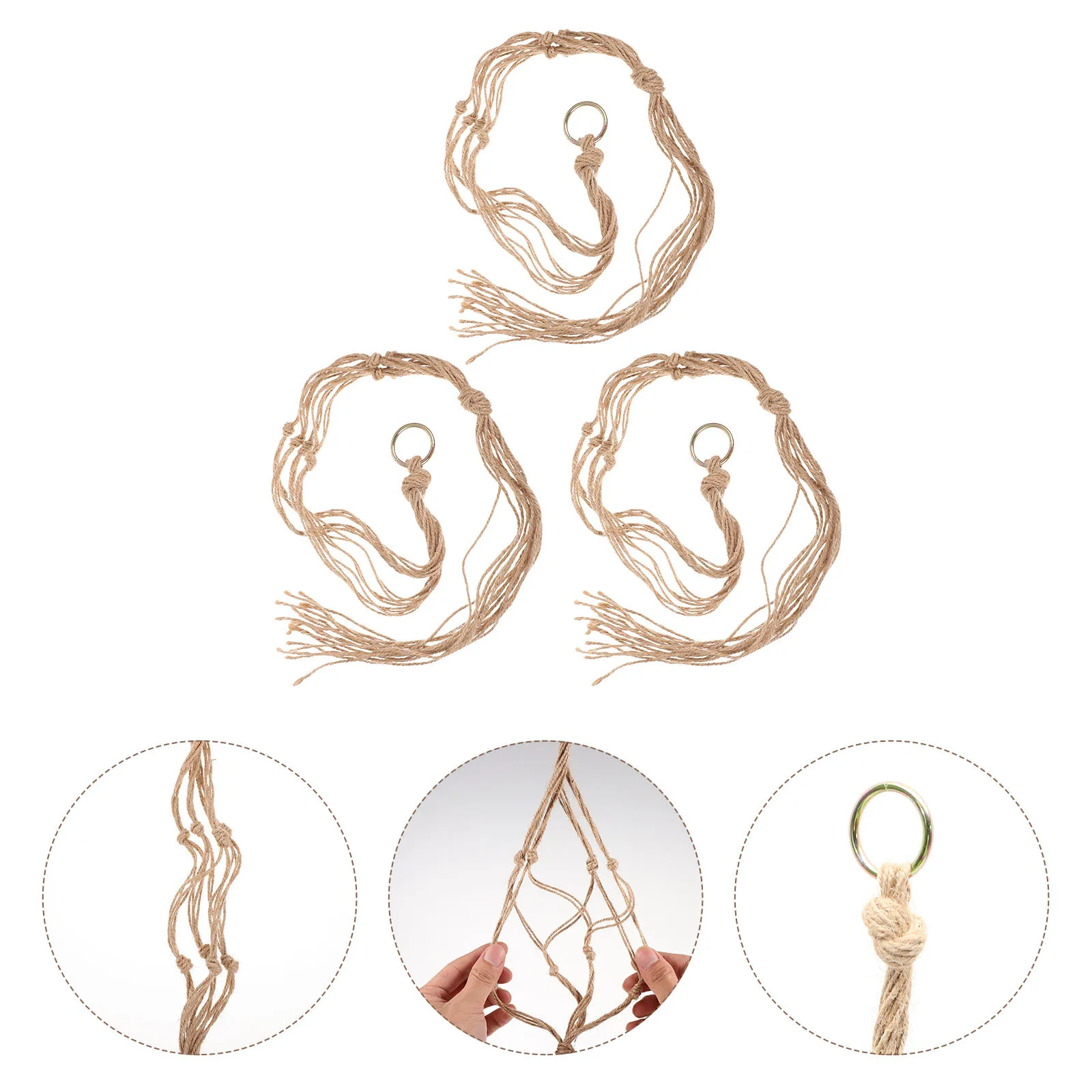 

3pcs Flowerpot Plant Hanger Cotton Rope Hanging Mesh Bag For Indoor Outdoor Garden Flower Pots Nets Planter Holder Storage