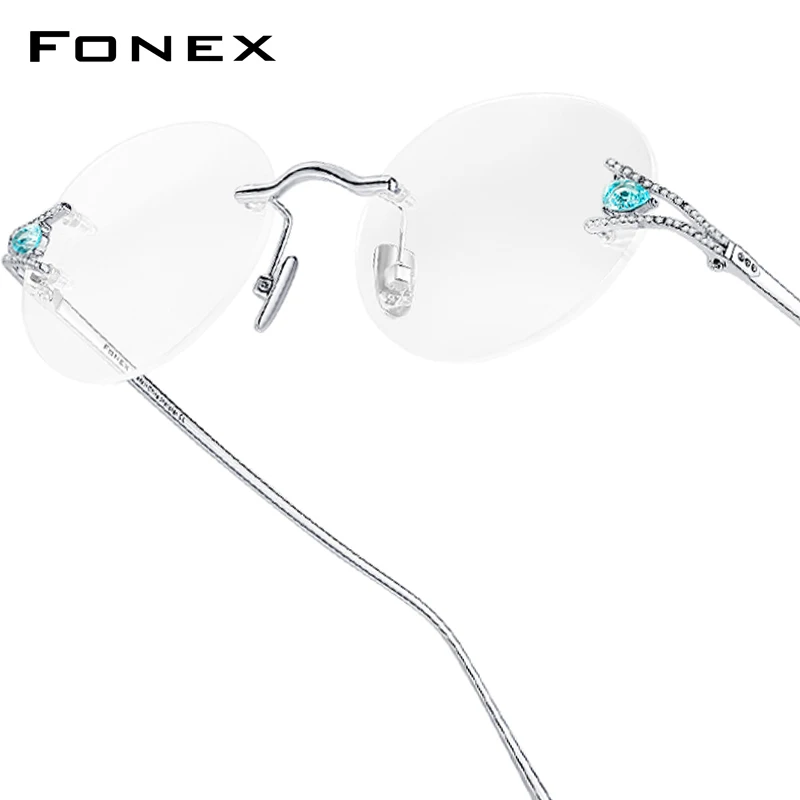 FONEX Sterling Silver S925 Glasses Frame Women Luxury Brand Design Rimless Eyeglasses Japanese Diamond High-Quality Eyewear S002