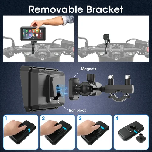 Imagen 2 del producto Pantalla Carplay para motocicleta de 6,25 pulgadas, 4K, DVR, navegación GPS, IPX7, Monitor impermeable para Moto, grabadora de vídeo de doble lente, compatible con TPMS