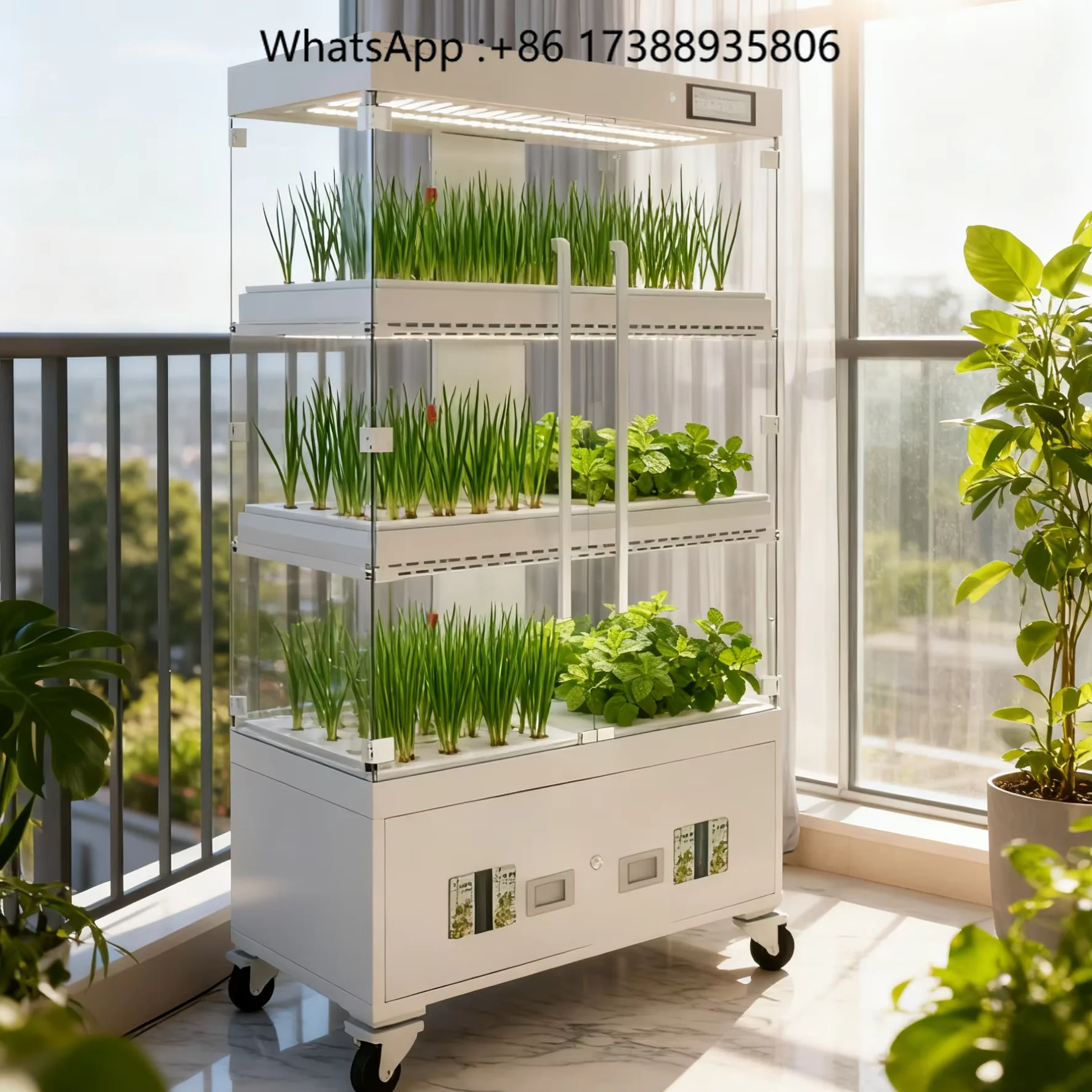 Intelligent Indoor Hydroponic 3-Layer Glass Cabinet Planting System WiFi Enabled Automatic Soilless Cultivation Equipment