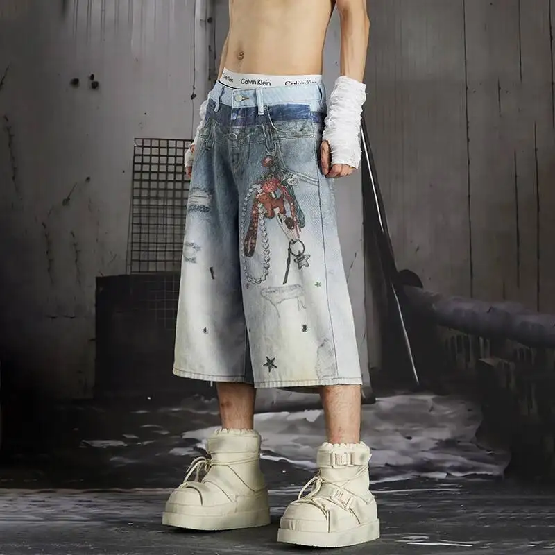 LUZHEN 2026 Summer 3D Printed Gradient Washed Niche Design Straight Jeans Men's Fashion Original Streetwear Denim Pants JY7520