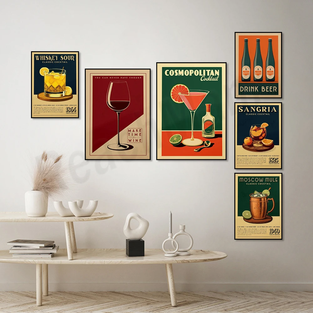 كأس كوكتيل مانهاتن ، عالمي ، موخيتو ، موسكو ، ويسكي ، سافيا ، ميموزا ، نبيذ ، ملصق سانجريا ، بار ، بار ، فن #3