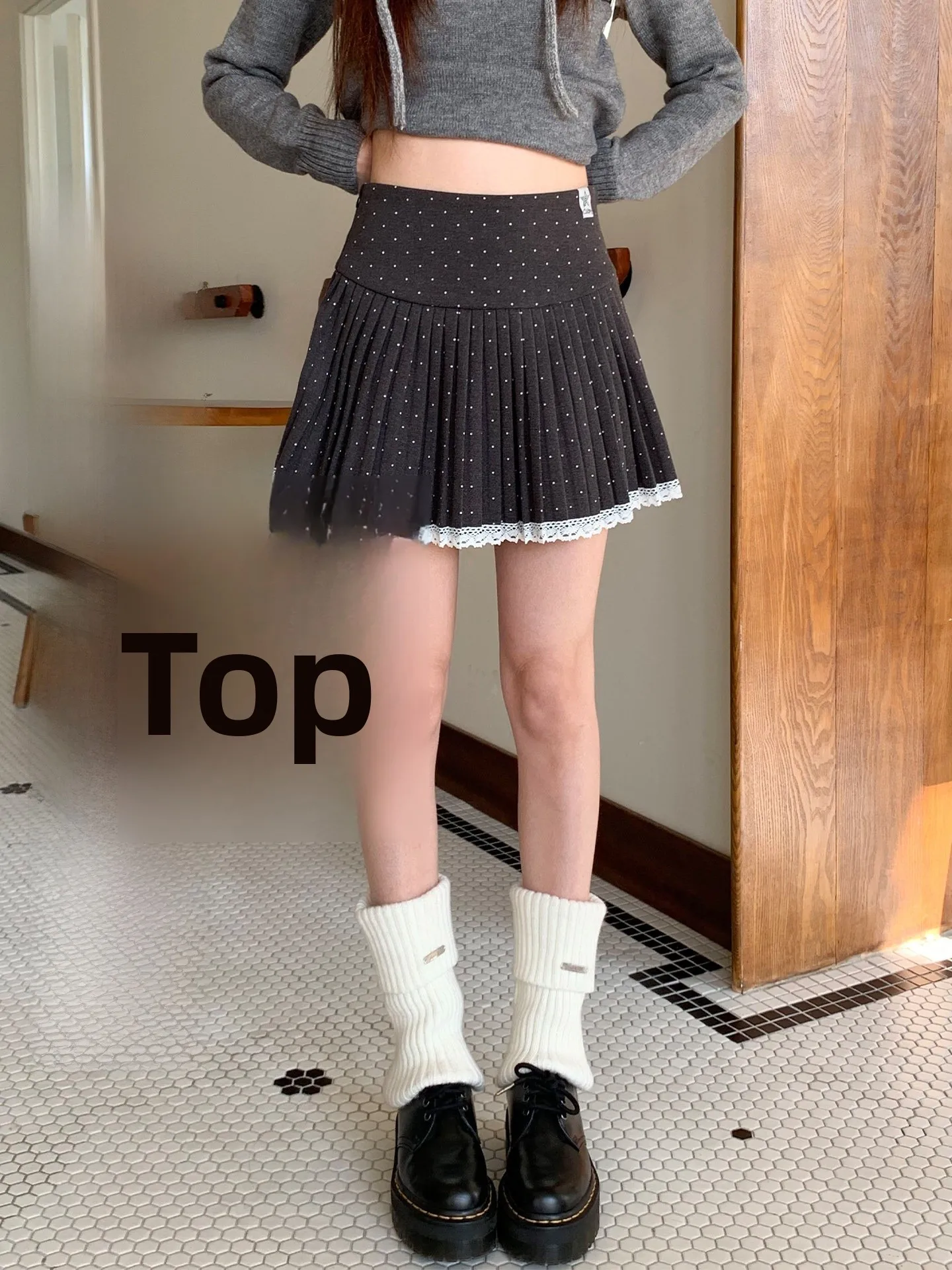 

Orange Tree Where Polka Dot Woolen Skirt Women Winter Lace Splicing Pleated Skirt Slimming a Line Skirt City Commuting Date