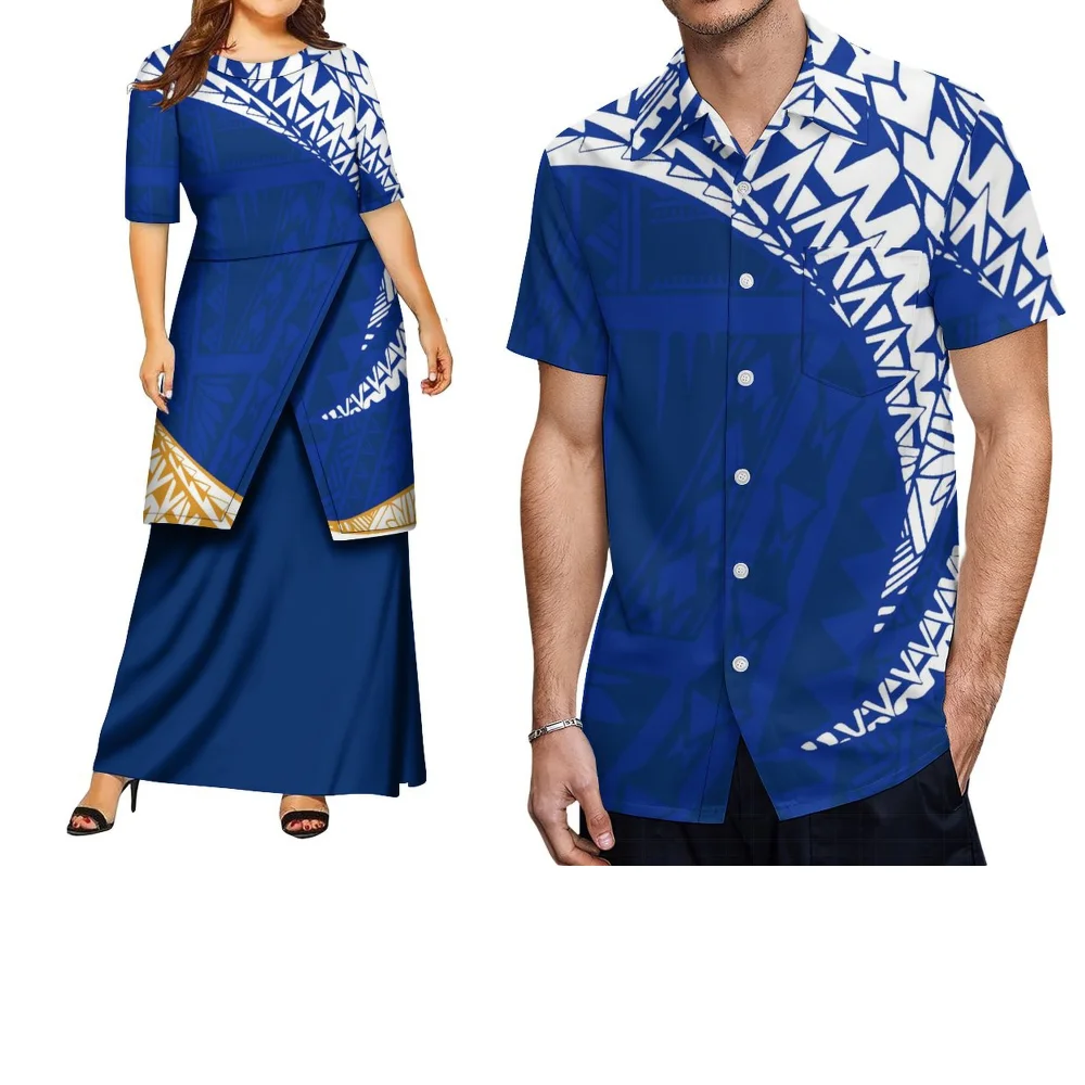 Vestido de traje Puletasi para mujer, diseño de moda Tribal polinesio de verano, estilo estampado y camisa de manga corta para hombre