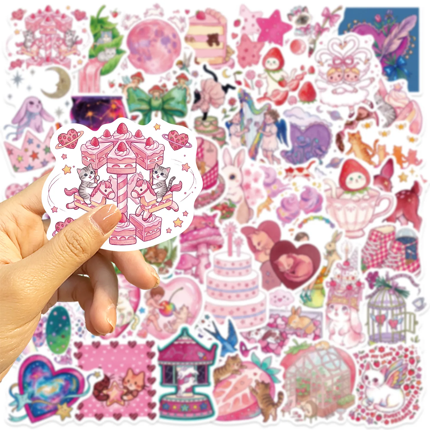 50 PCS Cartoon Pink Fairy Tale Theme Graffiti Stickers Decorate Guitar Helmet Skateboard Bike Waterproof Stationery Decals