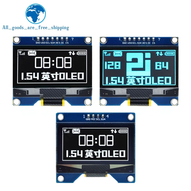 Imagem -05 - Tzt 1.54 Polegada 4pin 7pin Branco Azul Módulo de Tela Oled Ssd1309 Unidade ic Compatível para Ssd1306 Spi Interface 128*64