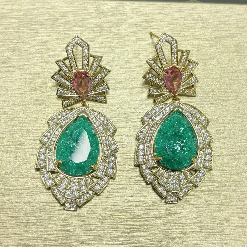 Bilincolor Fashion Ice Broken Cubic Zirconia Green Earrings for Women