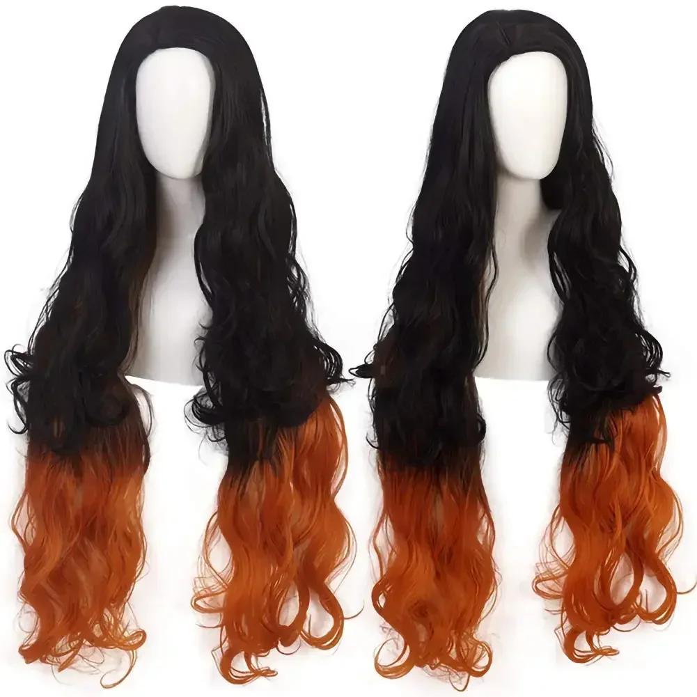 

Nezuko Wigs Demon Slayer Costume Wigs Synthetic Orange Mixed Black Long Curly Wigs for Women Kamado Nezuko Black Orange Wigs