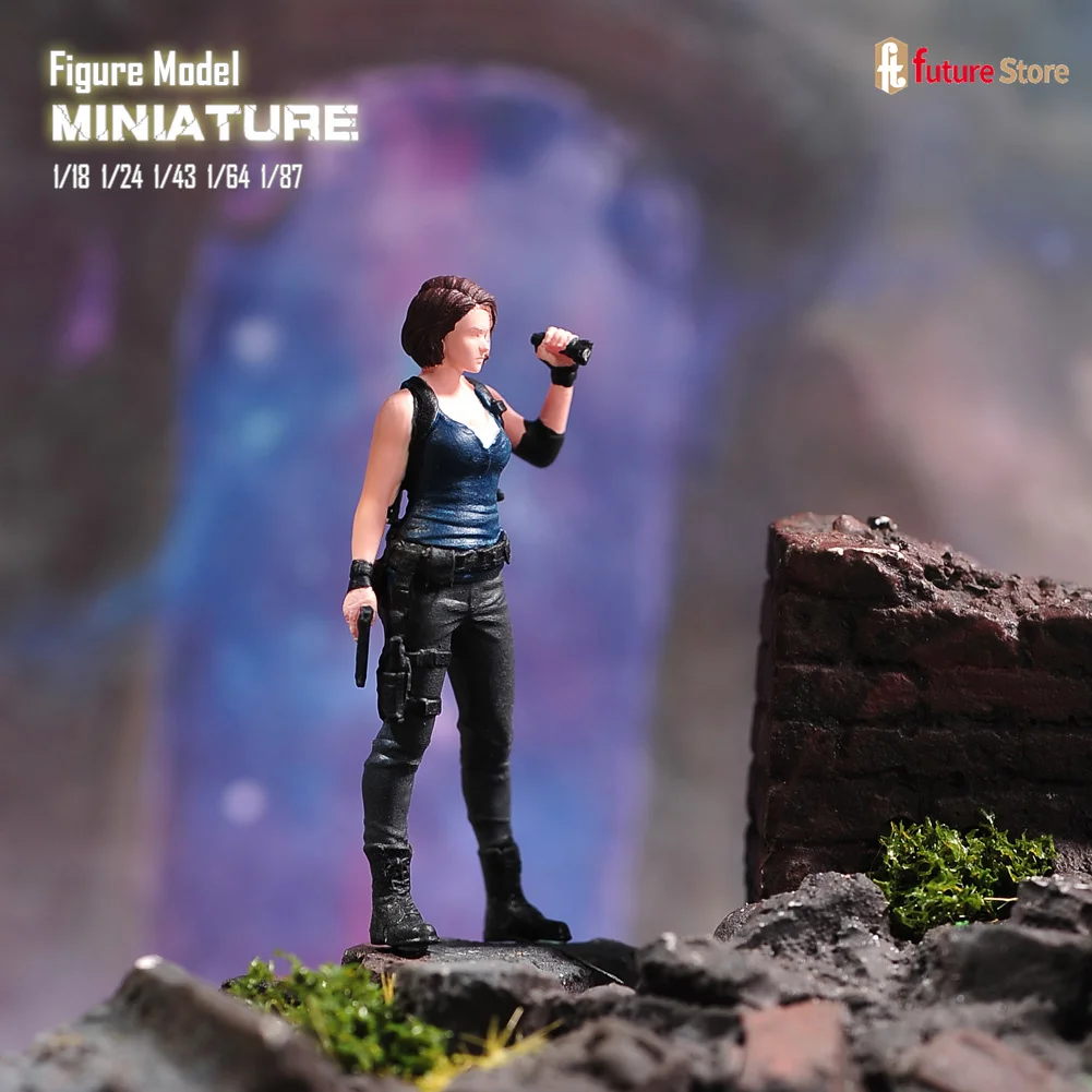 Resin 3D Print 1/87 1/64 1/43 1/24 1/18 Armed Explore Female Flashlight Miniature Figure Mini Diorama Model Creative Scene Prop