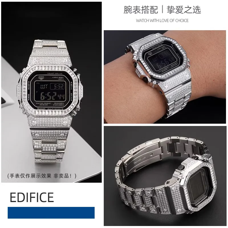 Newest Diamond Metal Case Bezel WatchBand Strap Modified For Casio GMW-B5000 Series Tools Accessories Stainless Steel GMW B5000