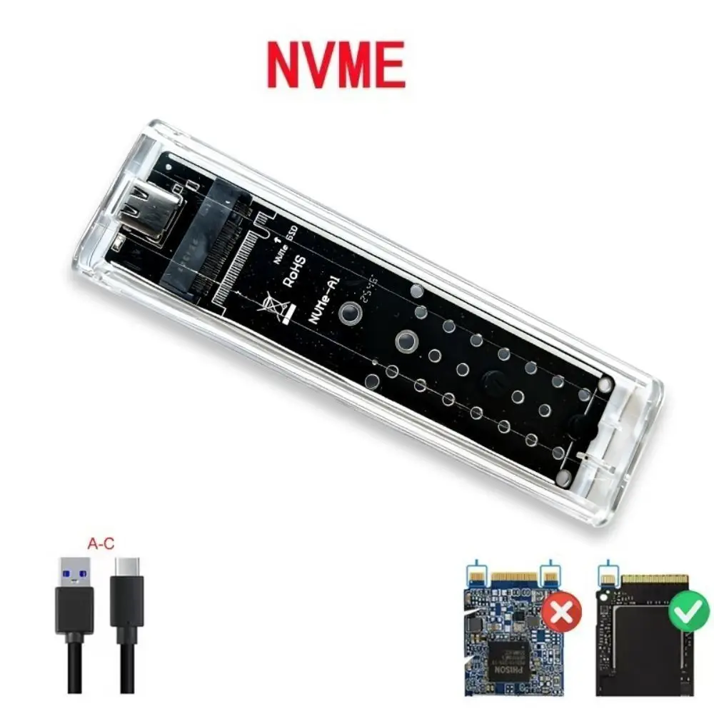 New Plastic M.2 SSD Enclosure Transparent Portable NGFF SSD Enclosure Plug and Play SSD Adapter NVMe SSD Enclosure Dual Protocol