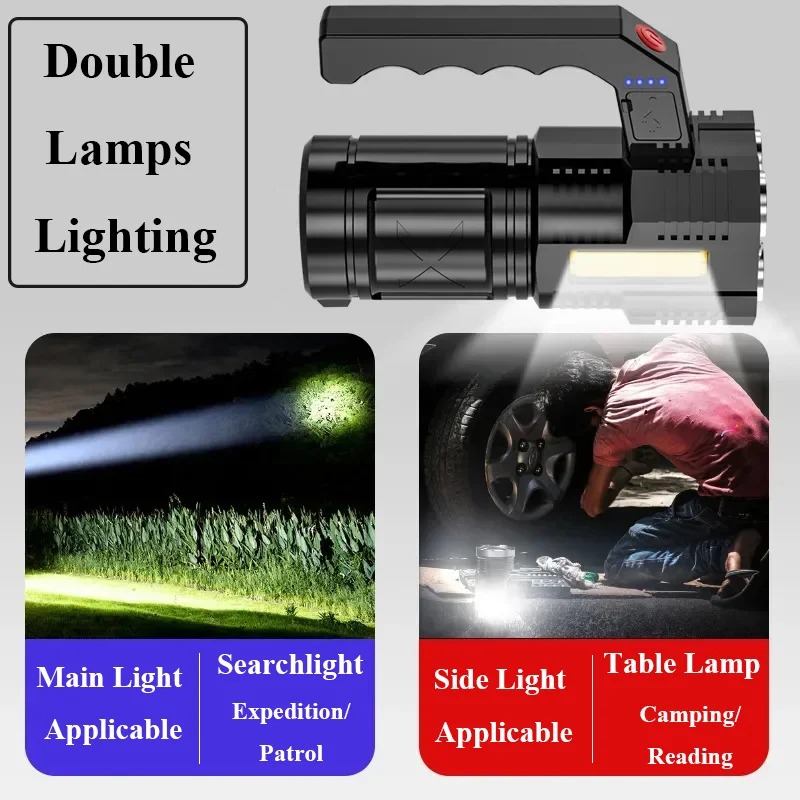 Linterna Led portátil recargable por Usb, linterna de mano de 4-7 núcleos, impermeable, Cob, para acampar al aire libre y senderismo