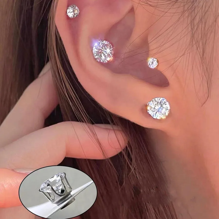 1Pcs Silver Color Shining Zircon Strong Magnet Magnetic Ear Clip Stud Set New Non Piercing Earrings for Women Girls Jewelry Gift