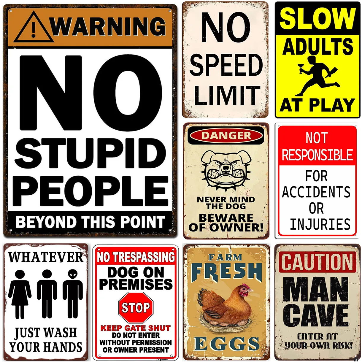 Vintage Warning Metal Tin Signs No Stupid People Beyoud this Point Wall Decor for Home Bars Garage Cafe Club Man Cave Pubs Retro