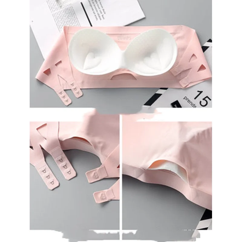 1 ชิ้น Lce Silk Strapless ความงามกลับไม่มีร่องรอยห่อหน้าอกสามแถวหัวเข็มขัด Strapless หญิงฐาน Bra ชุดชั้นใน