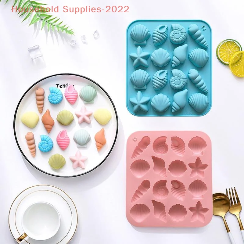 16 cavità Conchiglia Conchiglia Stelle marine Stampi in silicone Oceano Stampo in silicone Budino fai da te Griglia di ghiaccio Caramelle Torta al cioccolato Stampo da forno