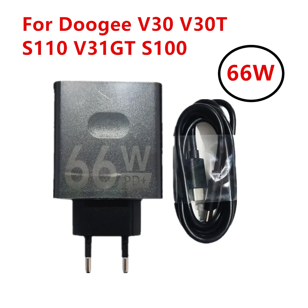 Quick Charge Power Adapter For Doogee V30 V30T S110 V31GT S100 Original 66W Travel Adaptor EU Plug Type C to Type C Cable