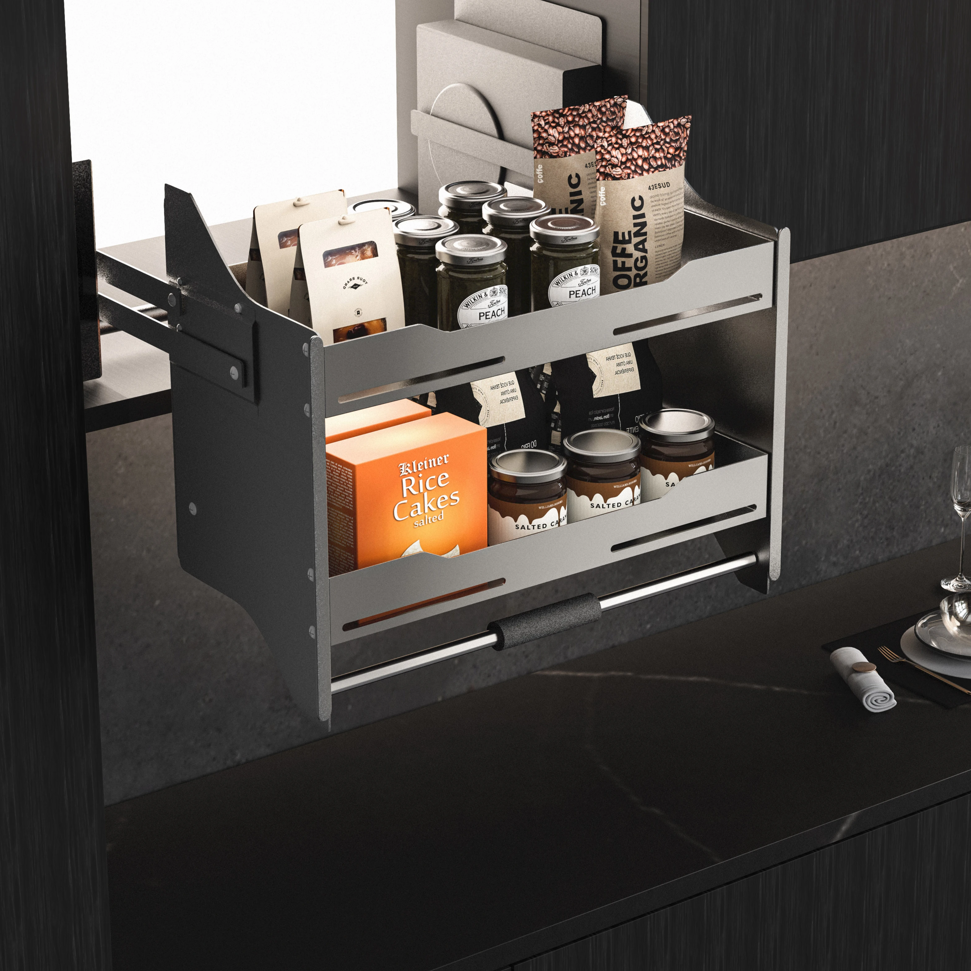 خزانة تخزين المطبخ الحديثة ذات الطبقة المزدوجة مع رف سلة الرف سهل التركيب في الخزائن #1