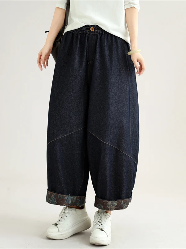 Spring Summer New Style Small Size Women's Jeans Loose Wide Leg Harlan Casual Lantern Pants Blue Polyester Fiber 100%